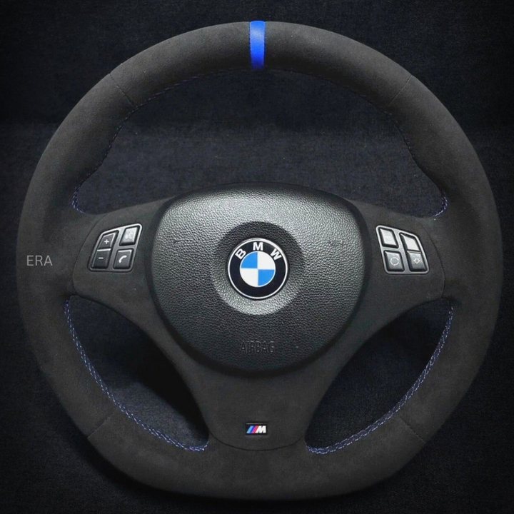BMW E9X-E8X ALCANTARA / BLUE STRIPE / M STITCHING / ALCANTARA TRIM / FLAT BOTTOM