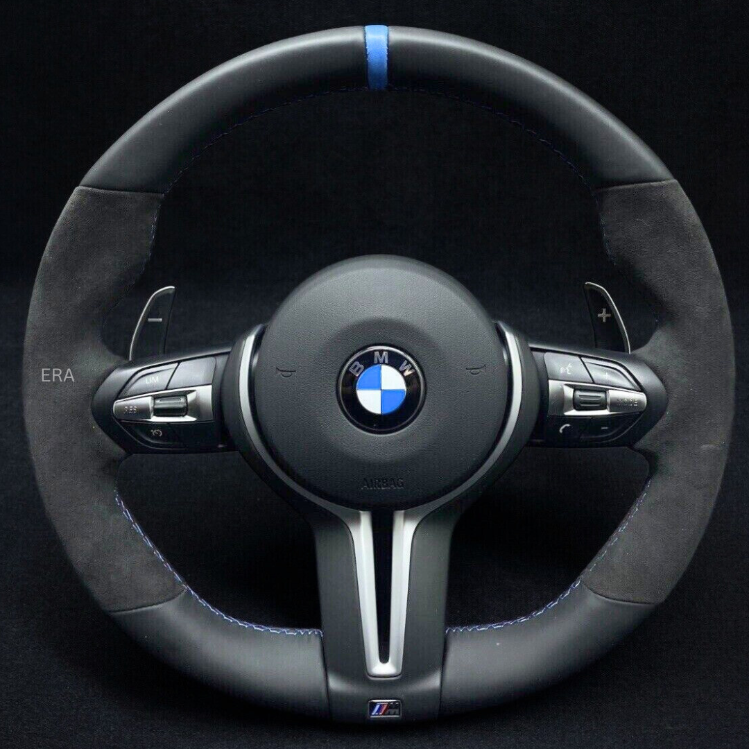 BMW STEERING WHEEL ALCANTARA NAPPA LEATHER BLUE STRIPE SHIFT PADDLES F SERIES