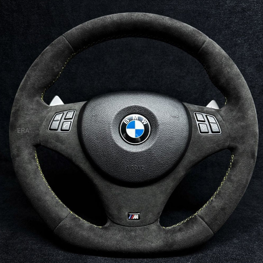 Bmw steering wheel alcantara yellow stitching shift paddles