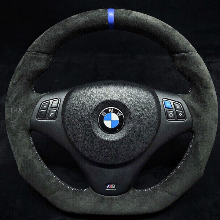 BMW SHAPED STEERING WHEEL BLUE STRIPE ALCANTARA LEATHER