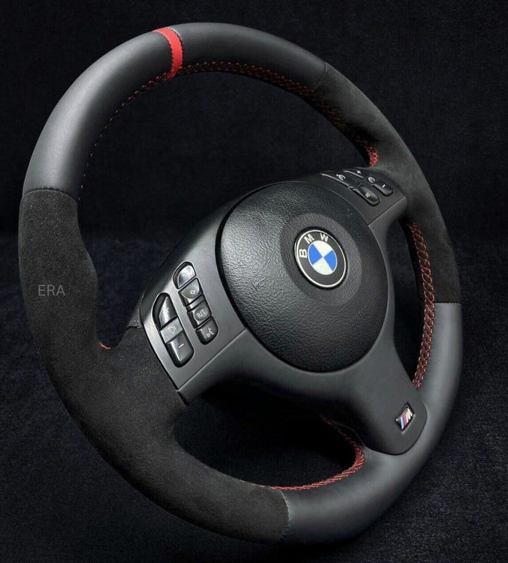 SHAPED-FLAT BOTTOM BMW STEERING WHEEL RED STRIP