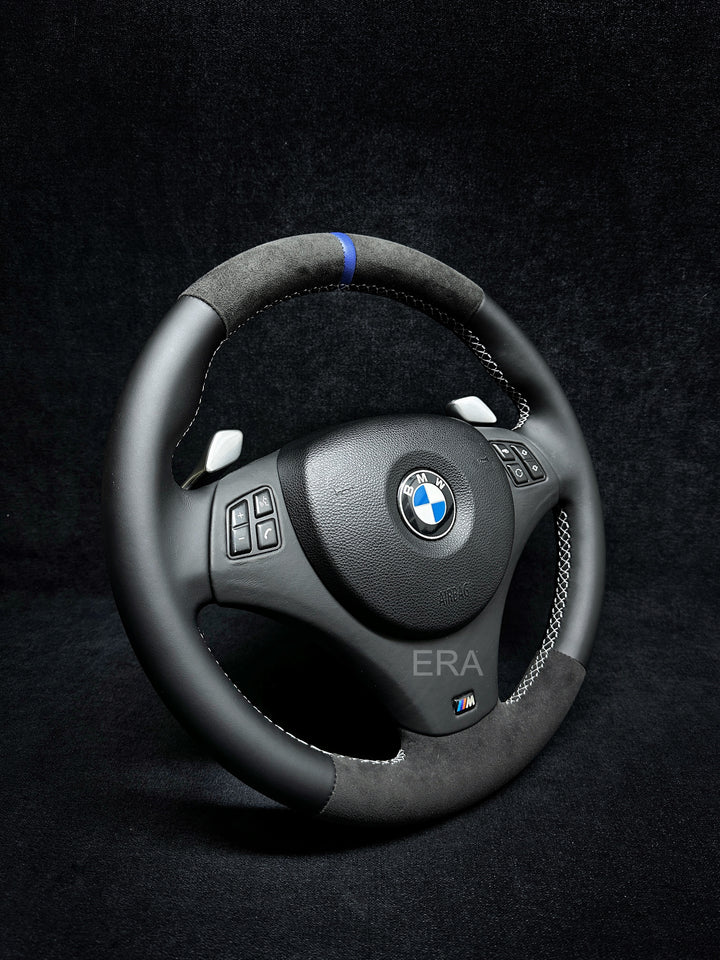 BMW E9X-E8X ALCANTARA-NAPPA / BLUE STRIPE / WHITE STITCHING / LEATHER TRIM / SSG SHIFT PADDLES