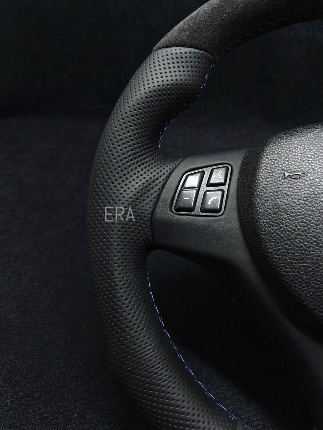 BMW E9X-E8X ALCANTARA-PERFORATED / BLUE STRIPE / M STITCHING / LEATHER TRIM / SHAPED