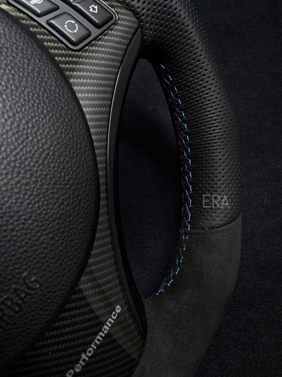 BMW E9X-E8X ALCANTARA-PERFORATED / RED STRIPE / M STITCHING / CARBON TRIM / SHAPED