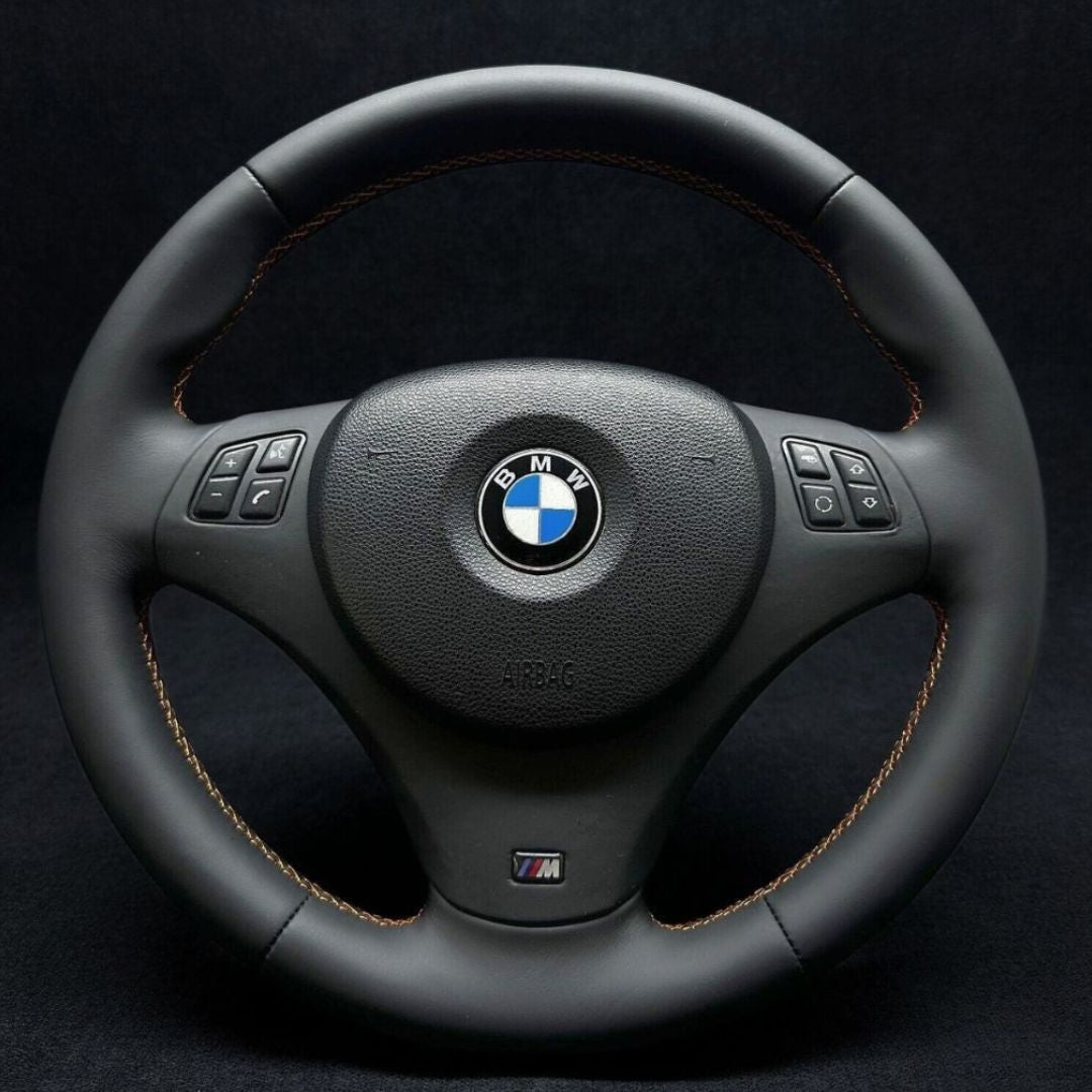 BMW steering wheel with nappa leather and orange stitching
