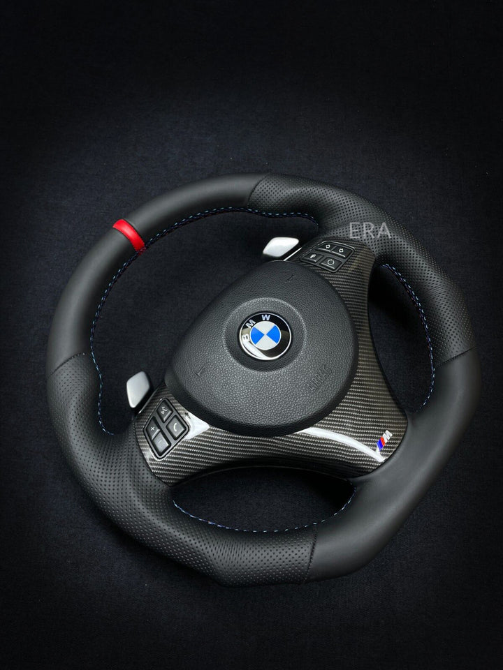 BMW E9X-E8X NAPPA-PERFORATED / RED STRIPE / M STITCHING / CARBON STYLE TRIM / SHIFT PADDLES / SHAPED