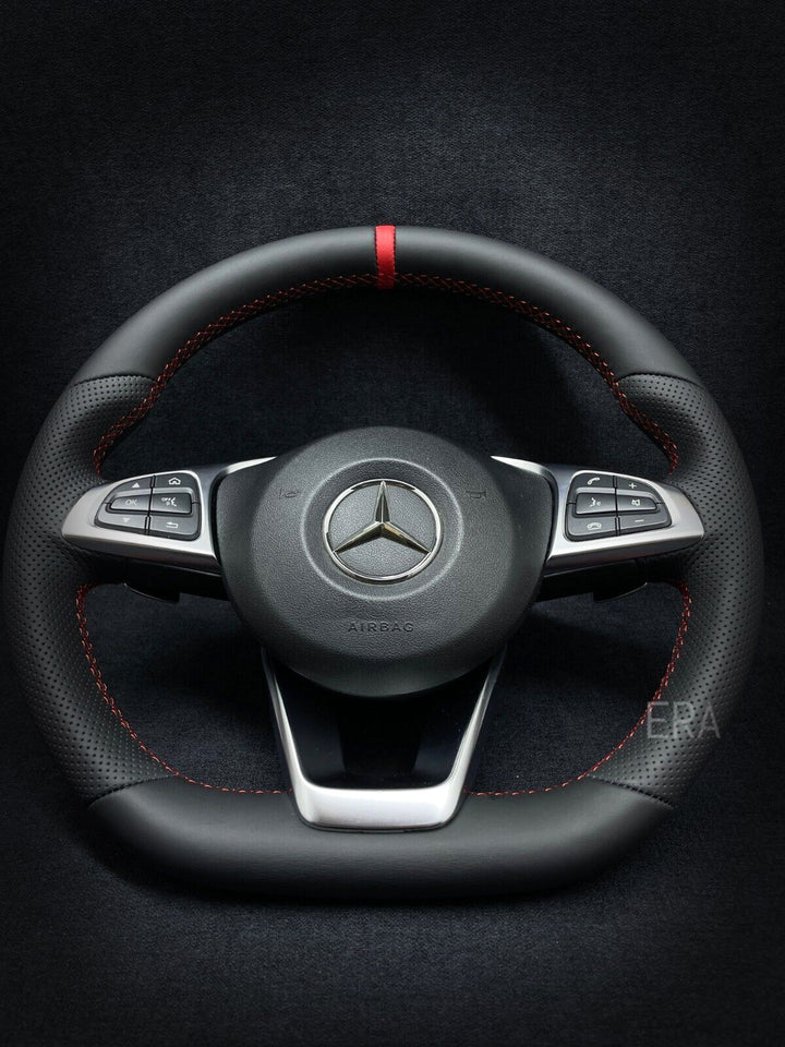 MERCEDES-BENZ NAPPA-PERFORATED / RED STRIPE / RED STITCHING / SHIFT PADDLES / FLAT BOTTOM