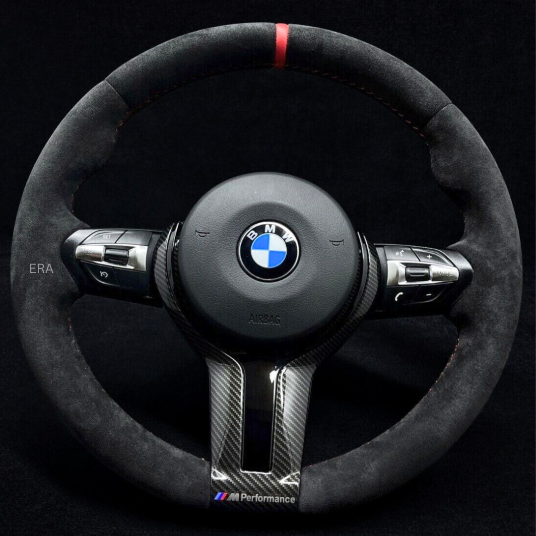 BMW ALCANTARA STEERING WHEEL red stripe carbon trim alcantara leather