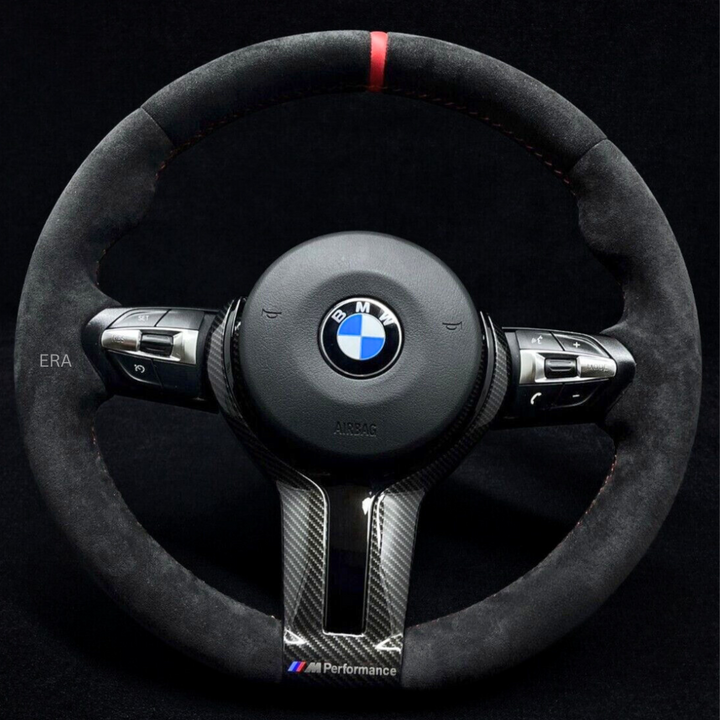 BMW ALCANTARA STEERING WHEEL red stripe carbon trim alcantara leather