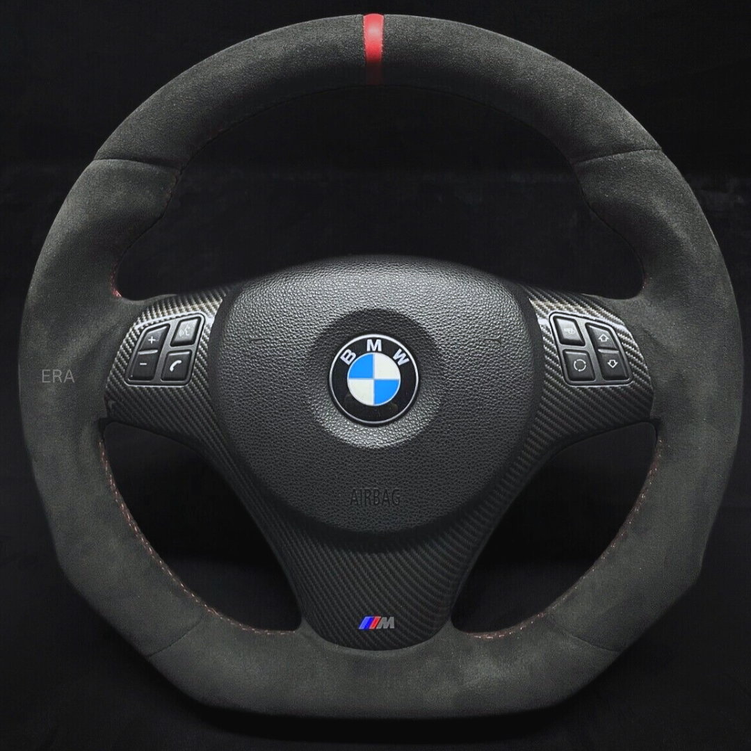 BMW E9X-E8X ALCANTARA carbon trim m sport steering wheel red stripe red stitching