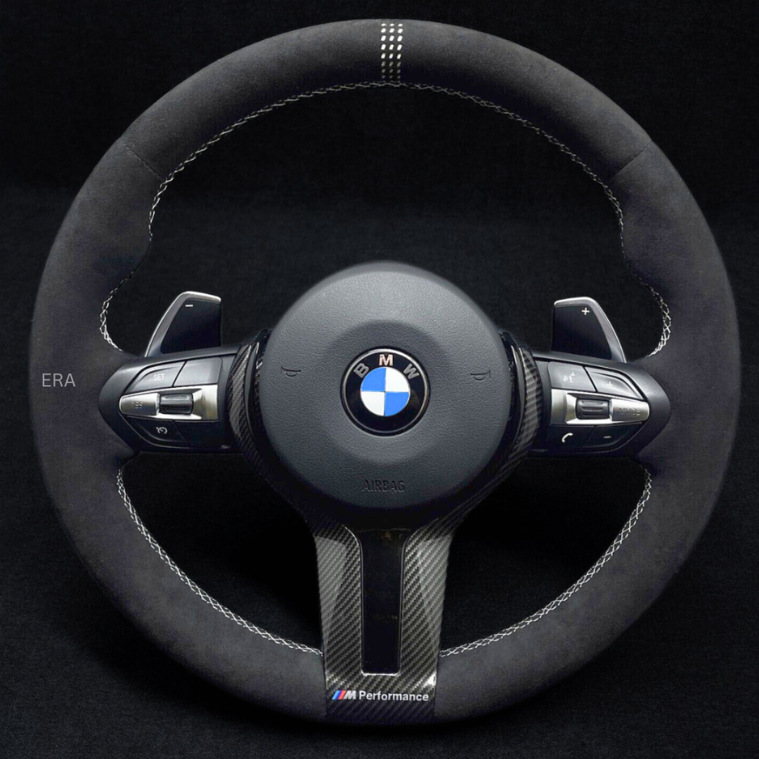 BMW ALCANTARA LEATHER STEERING WHEEL M PERFORMANCE WHITE LASER STITCHING