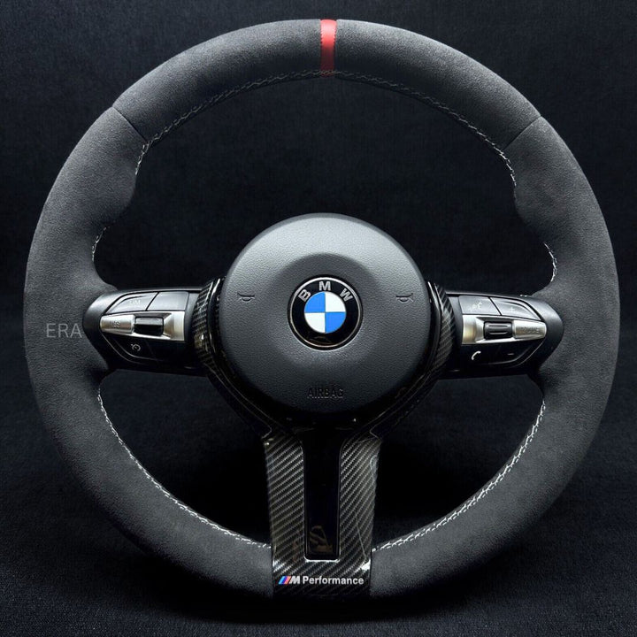 BMW steering wheel alcantara red strip carbon