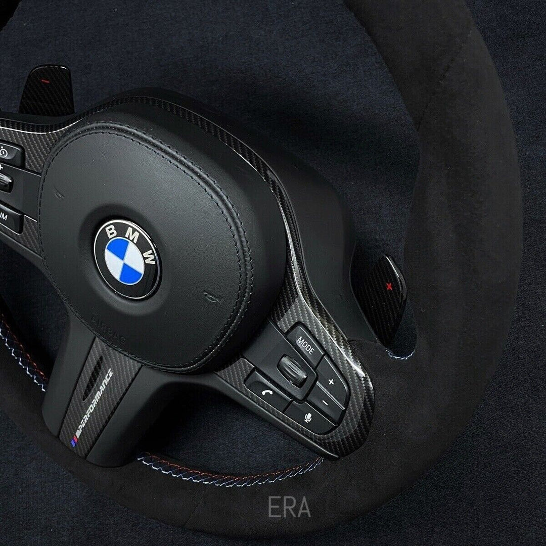 BLUE LAZER STRIPES M STITCHING CARBON TRIM CARBON SHIFT PADDLES BMW ALCANTARA