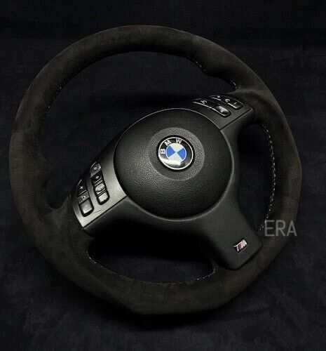 BMW E46 CUSTOM MADE STEERING WHEEL ALCANTARA SHAPED, FLAT BOTTOM CUSTOM SHAPE, FLAT BOTTOM