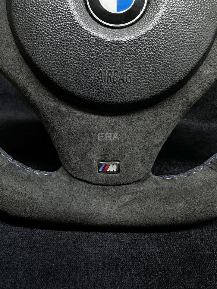 BMW E81 STEERING WHEEL ALCANTARA LEATHER BLUE STRIPE 
