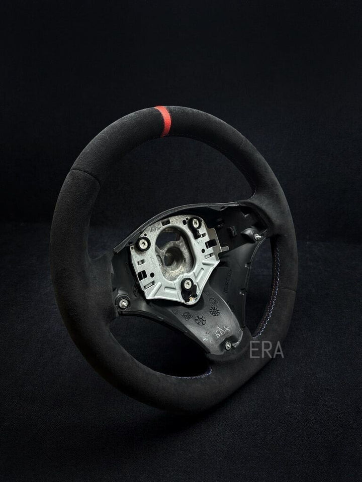 BMW E90 ACLANTARA STEERING WHEEL FRAME RED STRIPE alcantara leather flat bottom