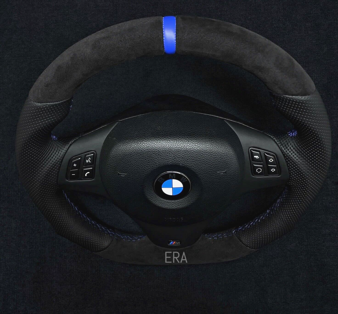 BMW E90 E81 ALCANTARA BLUE STRIPE M STITCHING LEATHER SHAPED