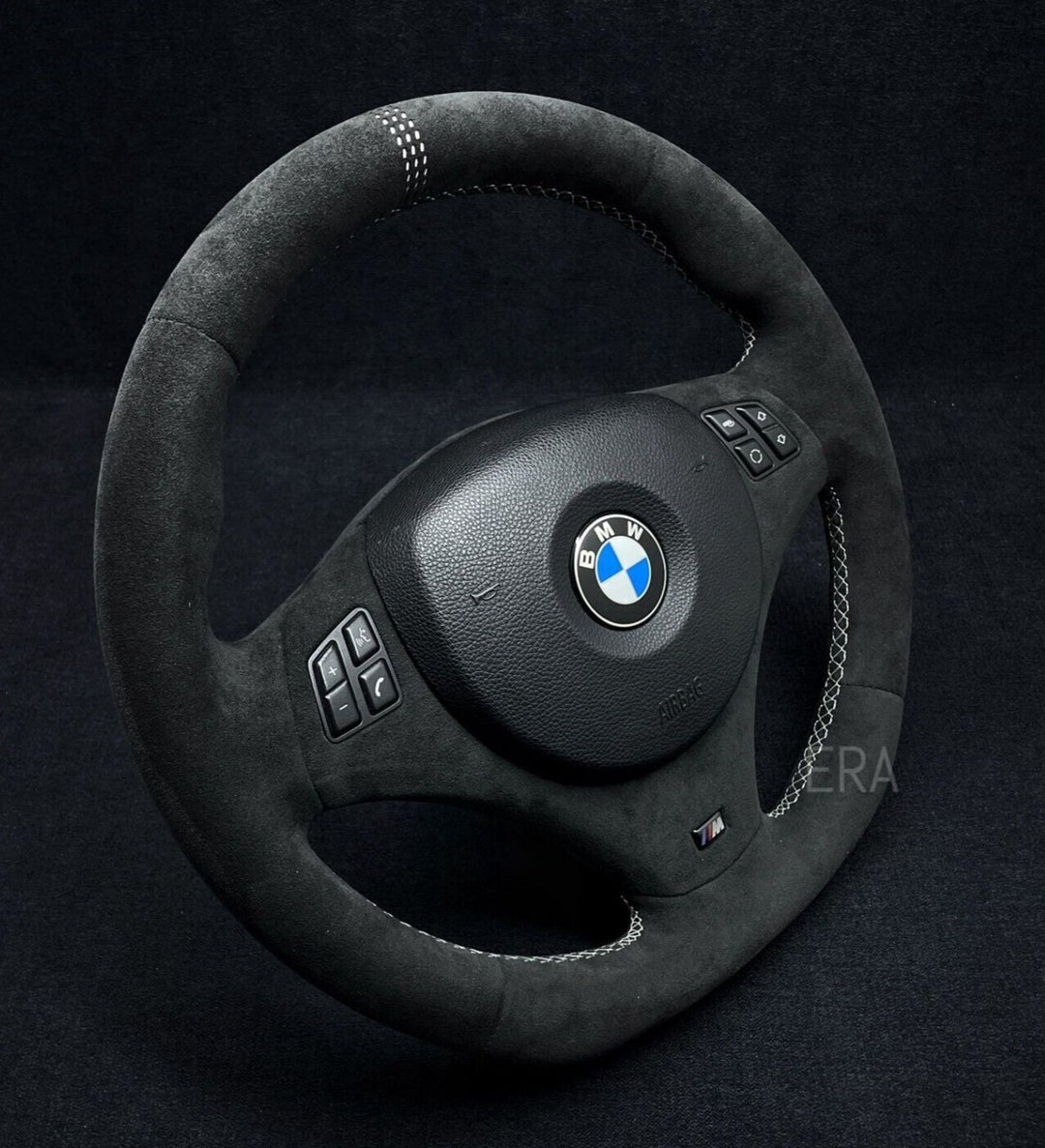 BMW E90 E92 E93 E82 E84 steering wheel  M cs alcantara flat bottom  CUSTOM MADE M PERFORMANCE  white lazer stripe