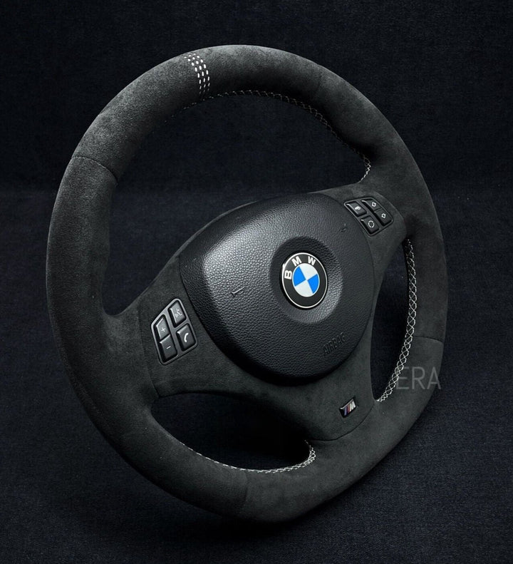 BMW E90 E92 E93 E82 E84 steering wheel  M cs alcantara flat bottom  CUSTOM MADE M PERFORMANCE  white lazer stripe