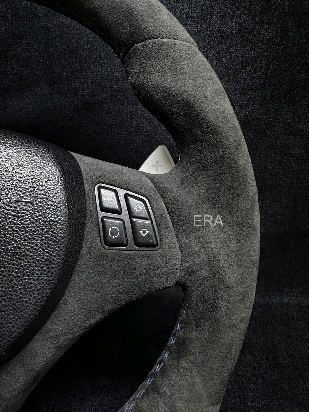 BMW E90 STEERING WHEEL ALCANTARA LEATHER BLUE STRIPE 