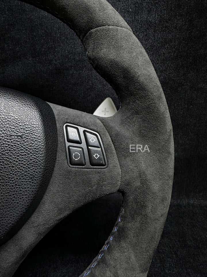 BMW E90 STEERING WHEEL ALCANTARA LEATHER BLUE STRIPE 