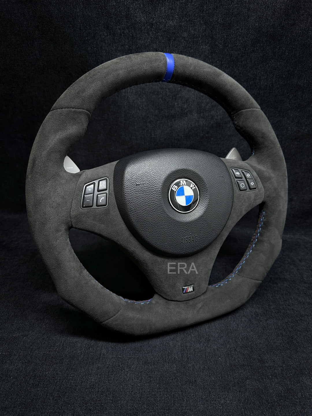 BMW E90 STEERING WHEEL ALCANTARA LEATHER TRIM MIDDLE BLUE STRIPE 