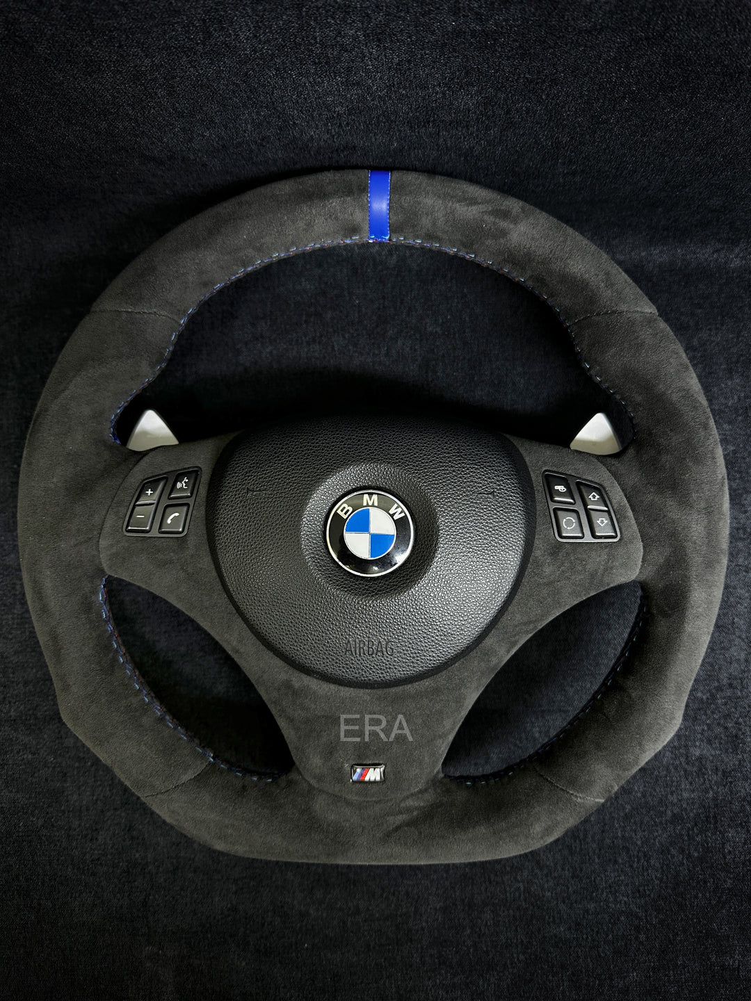 BMW E90 STEERING WHEEL ALCANTARA LEATHER TRIM MIDDLE BLUE STRIPE STITCHING 