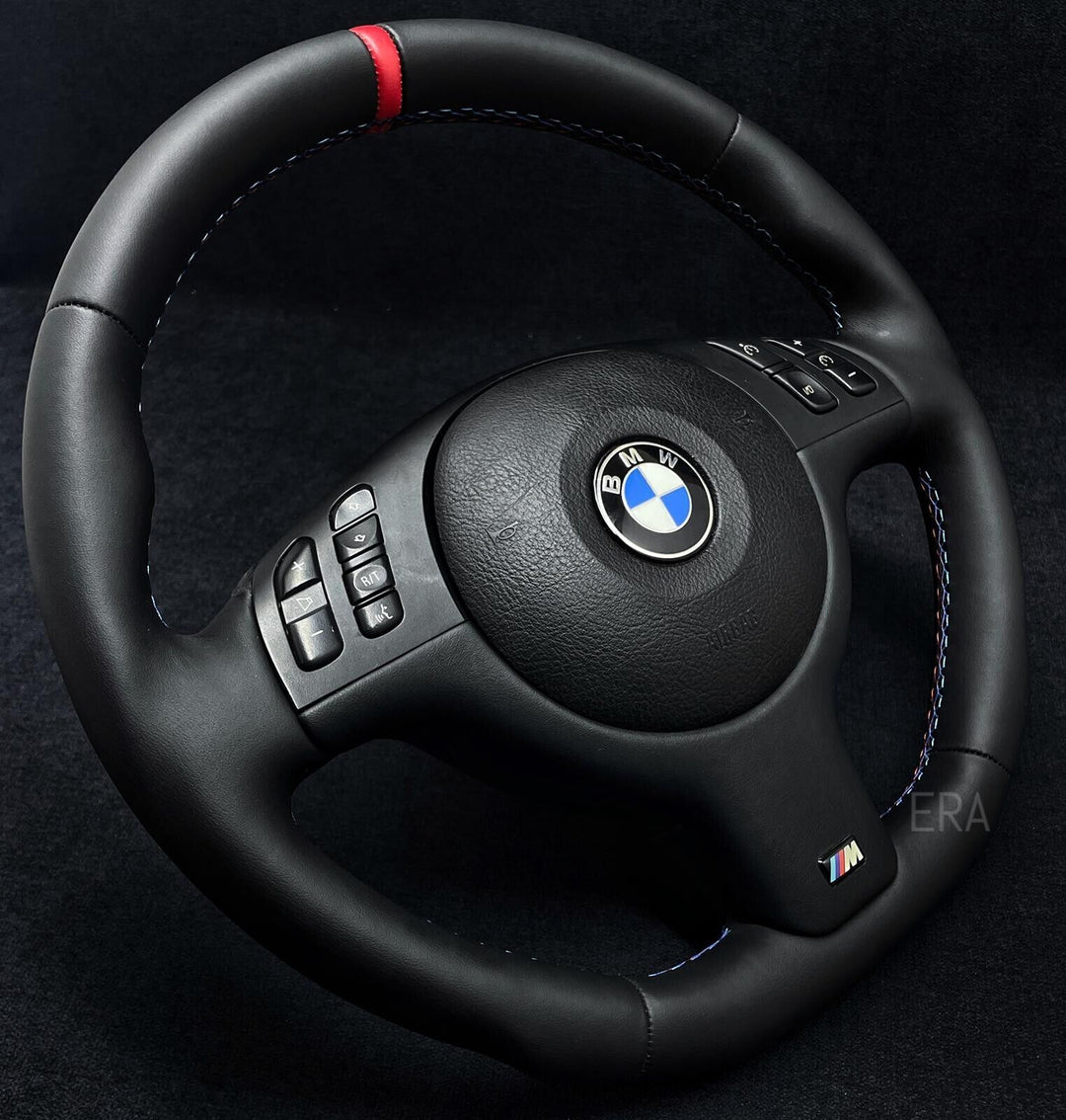 BMW SHAPED, FLAT BOTTOM STEERING WHEEL LEATHER TRIM