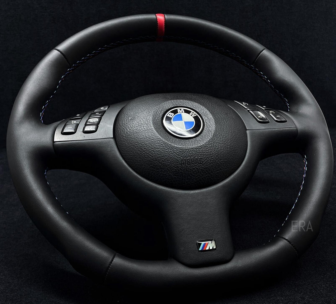 BMW SHAPED, FLAT BOTTOM STEERING WHEEL LEATHER TRIM NAPPA LEATHER, FINGER GRIPS