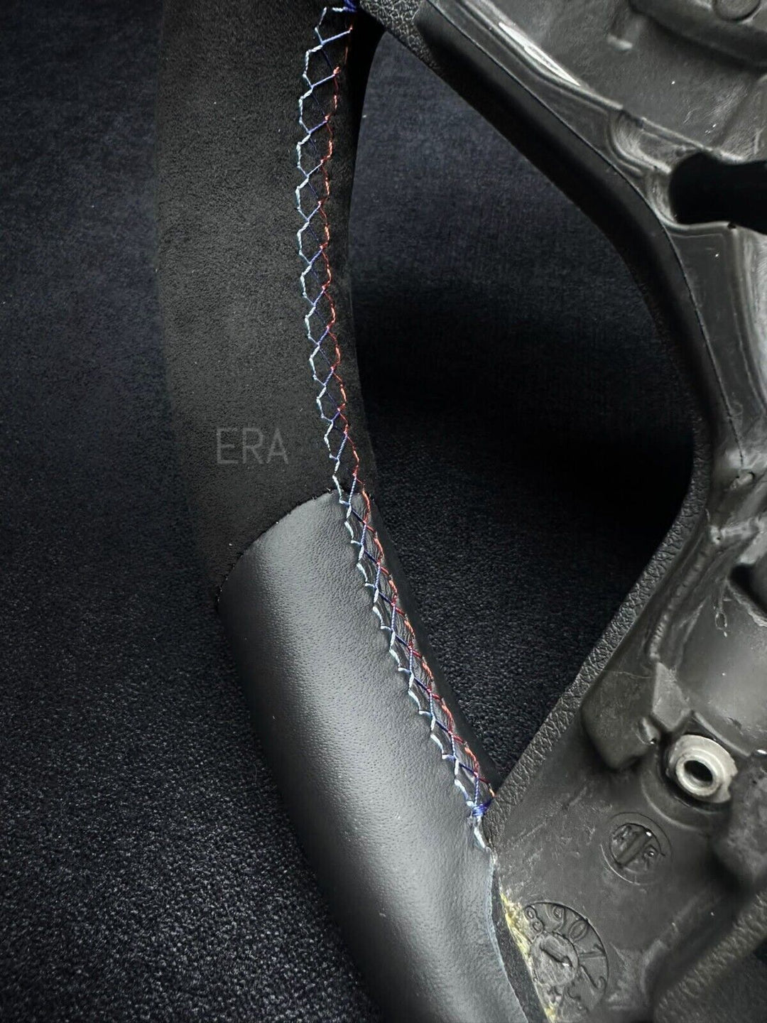 BMW leather steering wheel with a light blue stripe and black stitching NAPPA m stitching