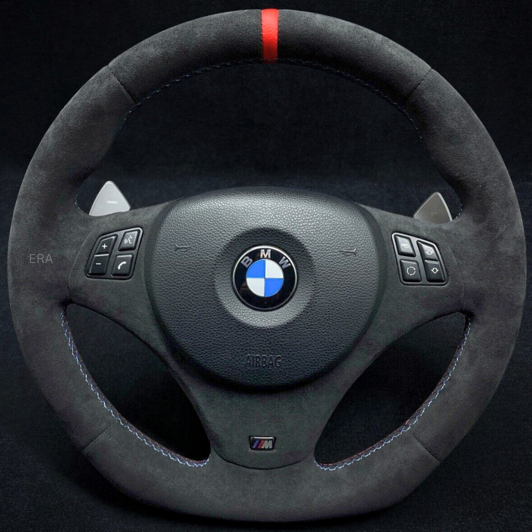 Black BMW steering wheel M sports e90 red stripe