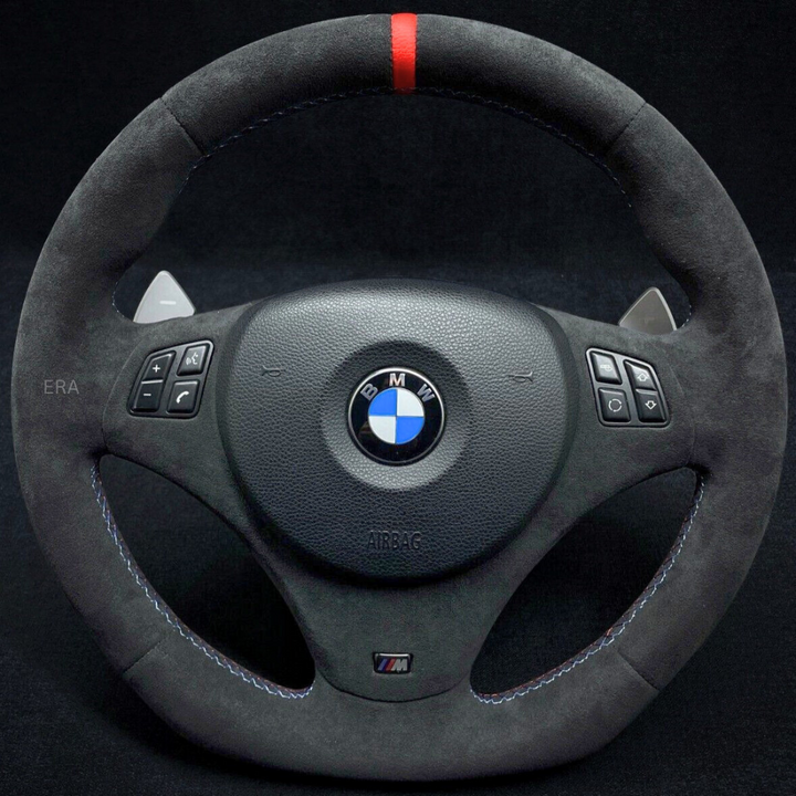 Black BMW steering wheel M sports e90 red stripe