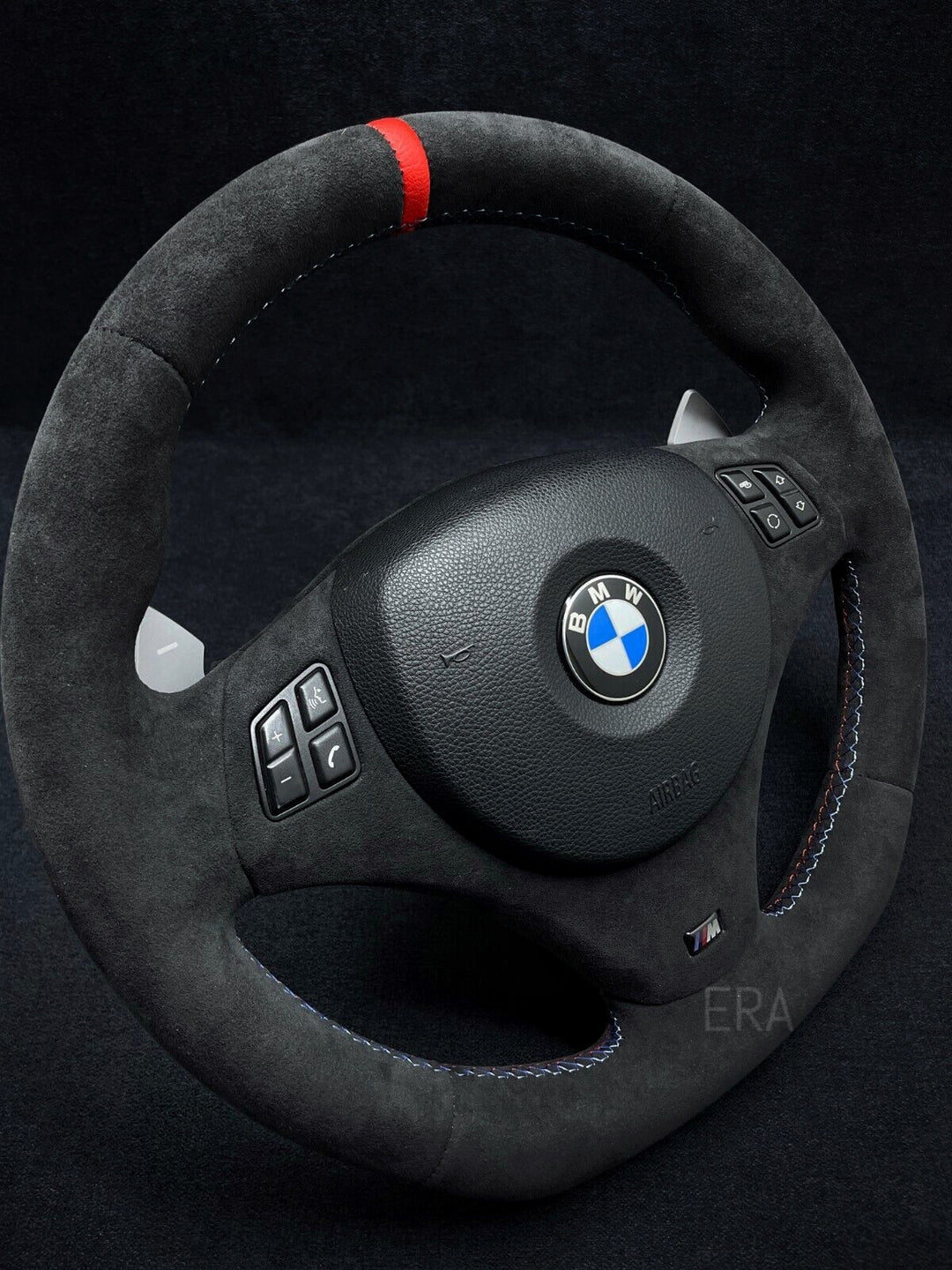 Black BMW steering wheel  sports e90 red stripe M STITCHING