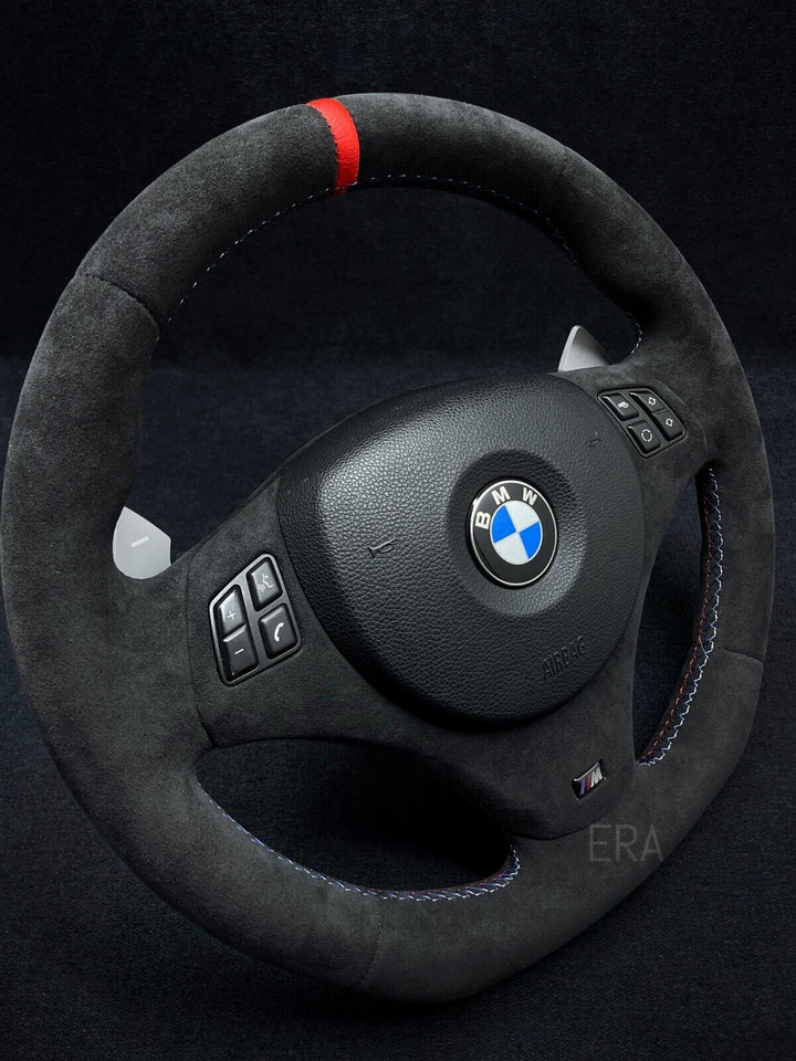 Black BMW steering wheel  sports e90 red stripe M STITCHING