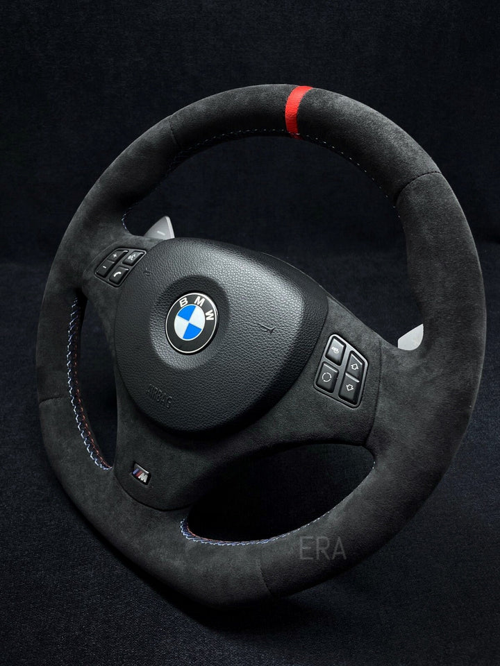 Black BMW steering wheel  sports e90 red stripe M STITCHING ALCANTARA TRIM