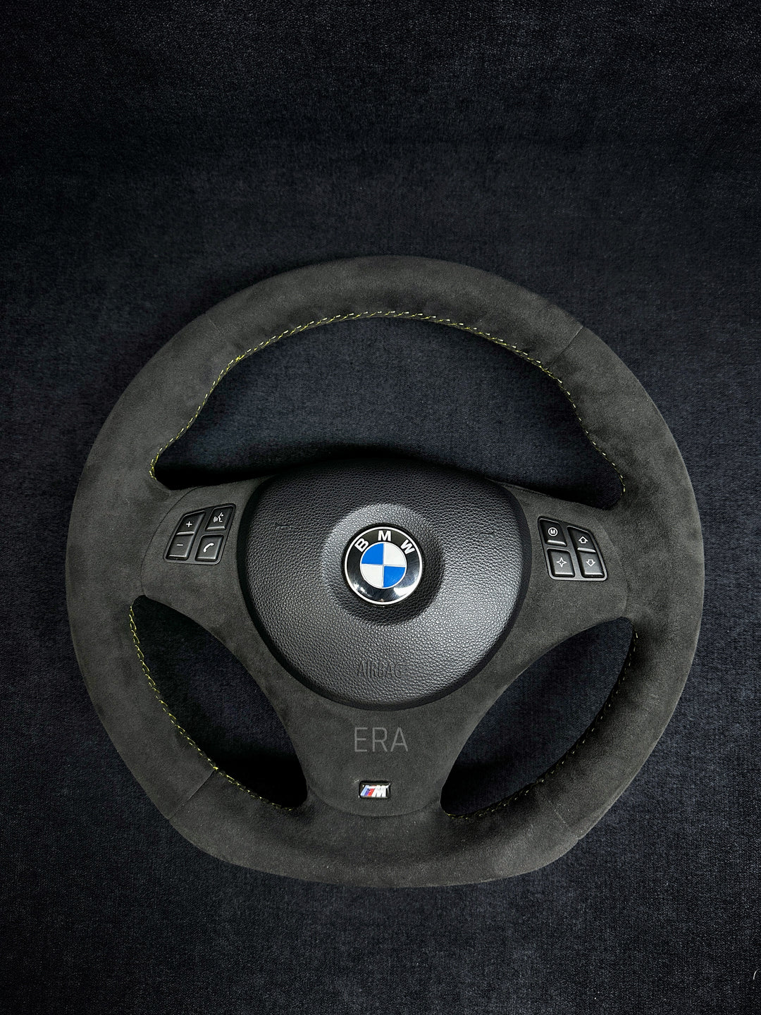 Bmw e90 steering wheel alcantara leather yellow stitching