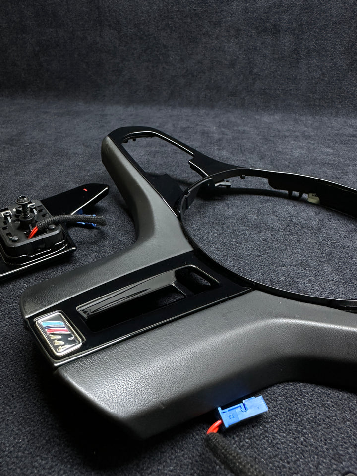 Bmw g series steering wheel interior trim piano black matte style shift paddles