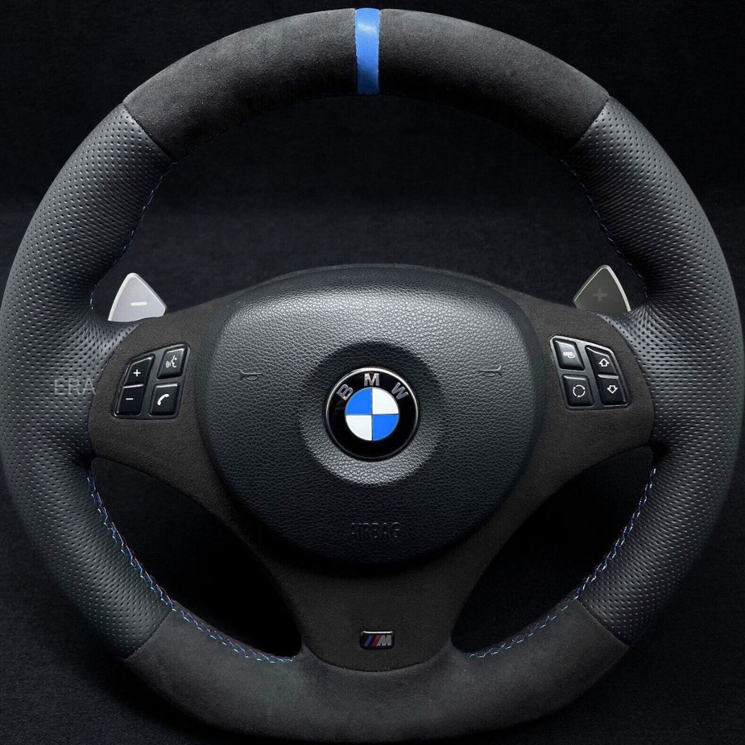 Bmw steering wheel alcantara blue strip leather trim