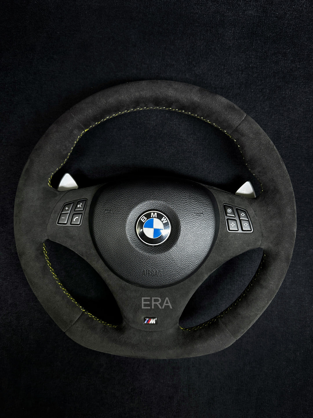 Bmw steering wheel new alcantara yellow stitching shift paddles e90 