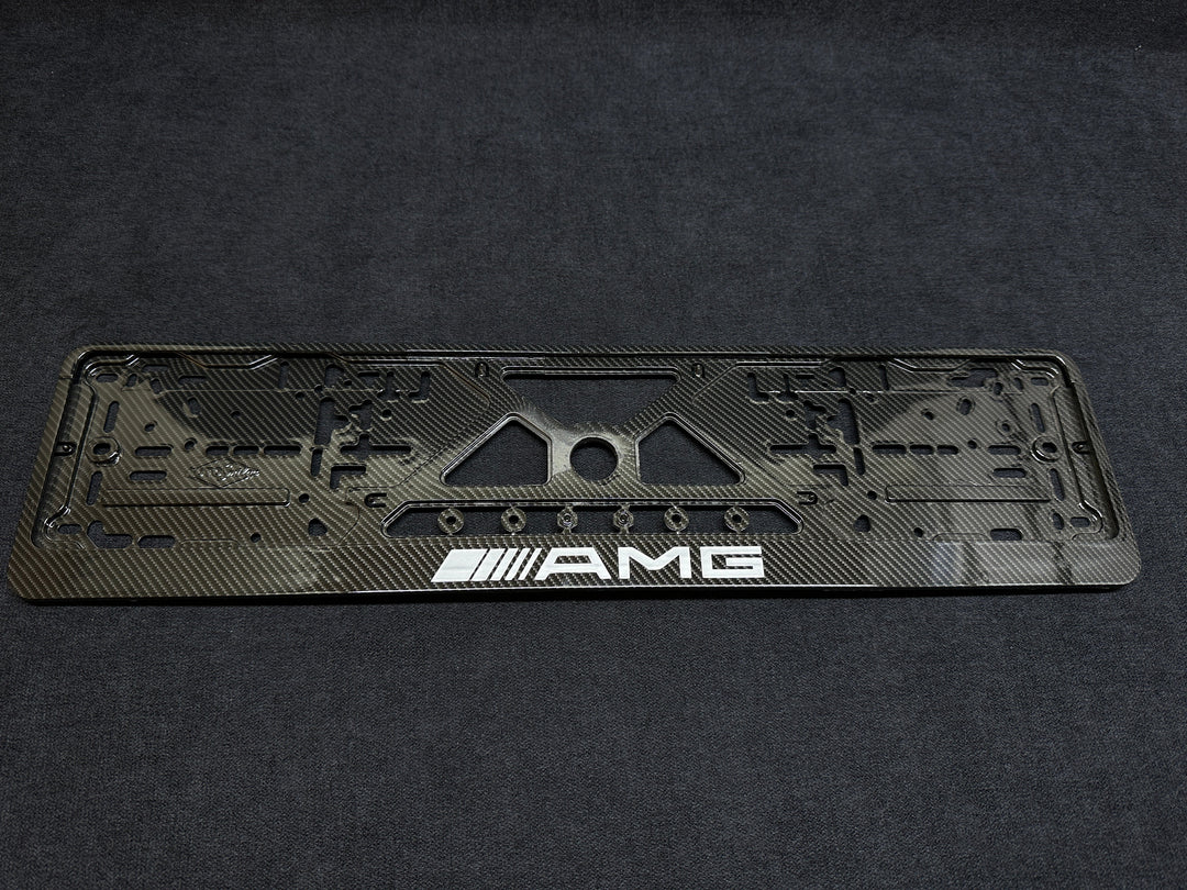 Carbon fiber license plate frame for Mercedes-Benz with a textured design AMG LOGO