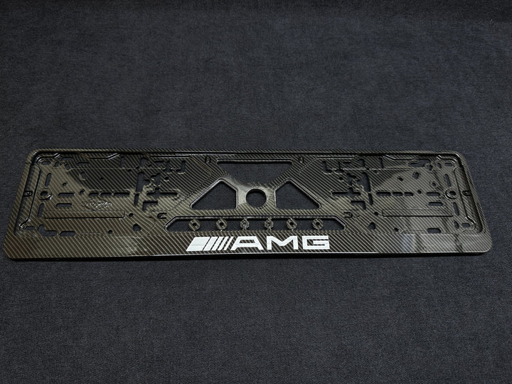 Carbon fiber license plate frame for Mercedes-Benz with a textured design AMG LOGO