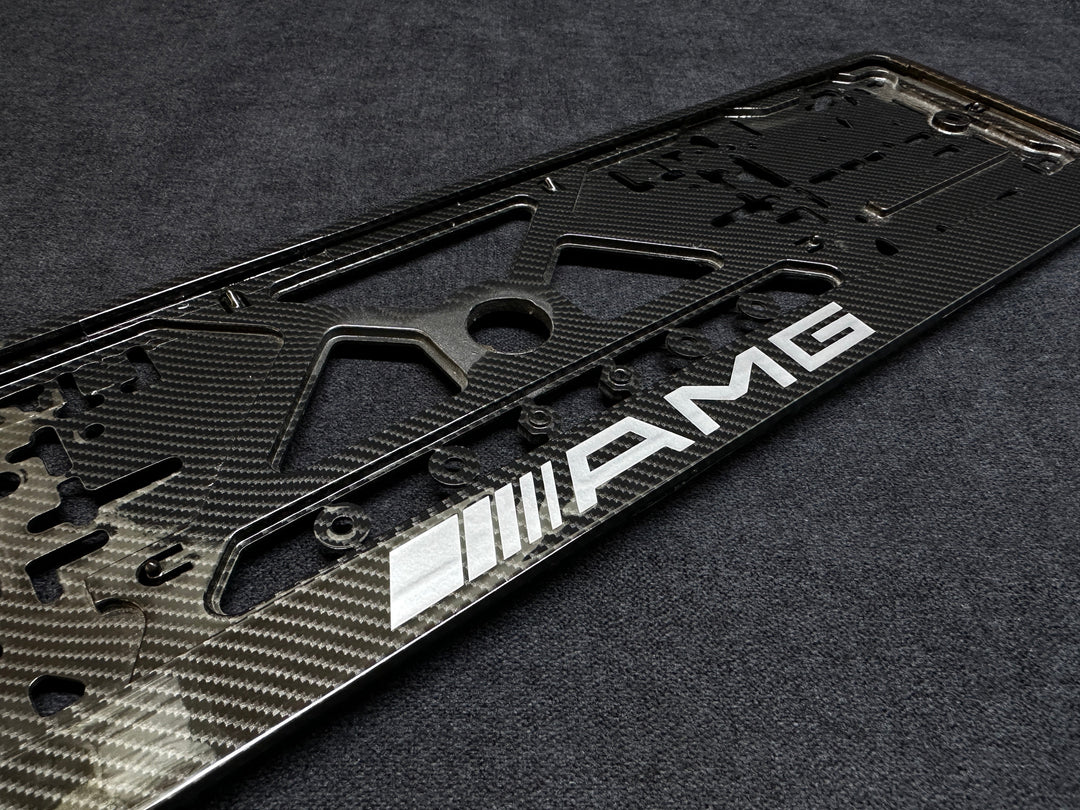 Carbon fiber license plate frame for Mercedes-Benz with textured design AMG LOGO