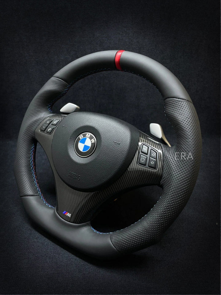 E91, E92  bmw m stitching steering wheel middle red stripe carbon trim Shift Paddle 