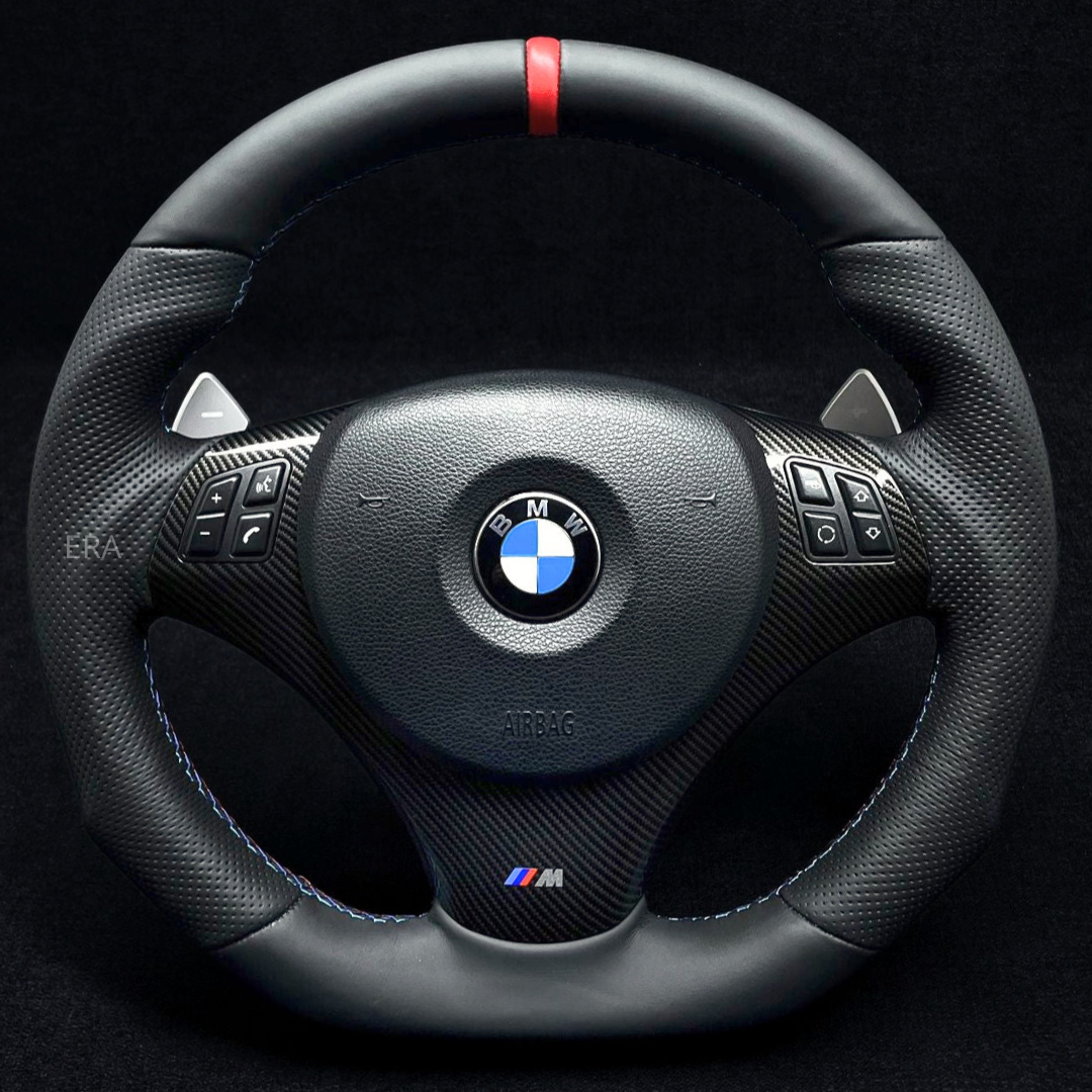 Bmw e90 e91 e92 steering wheel red stripe carbon trim