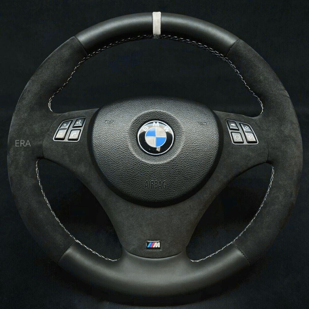 Black BMW steering wheel with alcantara and nappa leather