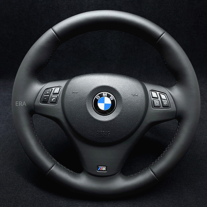 BMW steering wheel with logo on a black background nappa leather