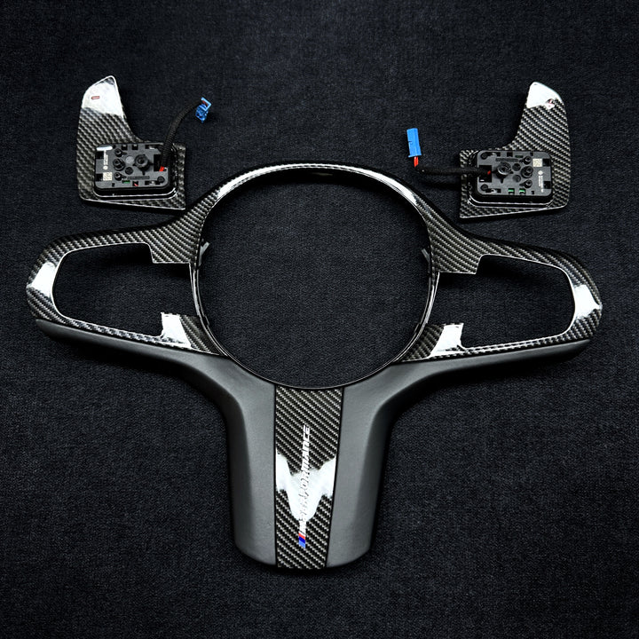 BMW G-SERIES CARBON STYLE STEERING WHEEL TRIM SET WITH SHIFT PADDLES