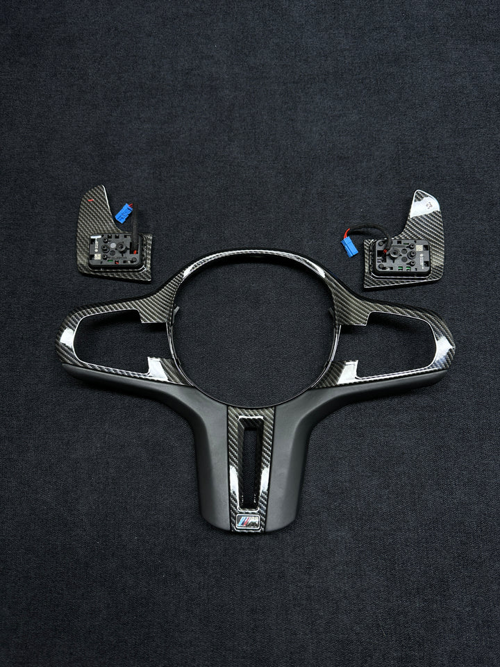 BMW G-SERIES CARBON STYLE STEERING WHEEL TRIM SET WITH SHIFT PADDLES