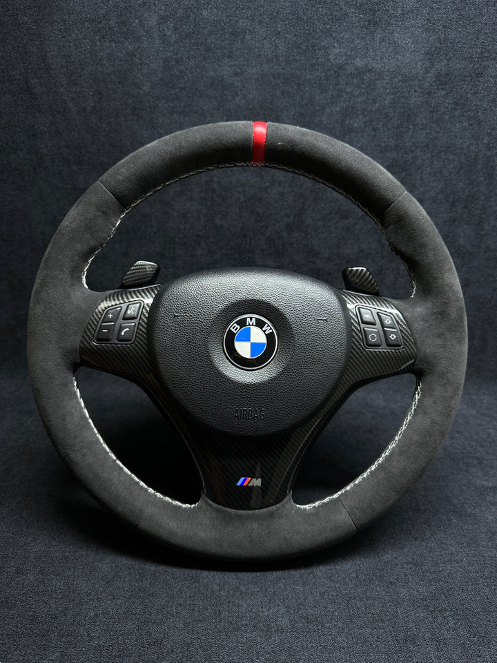 BMW E9X-E8X CARBON STYLE STEERING WHEEL TRIM SET WITH SHIFT PADDLES