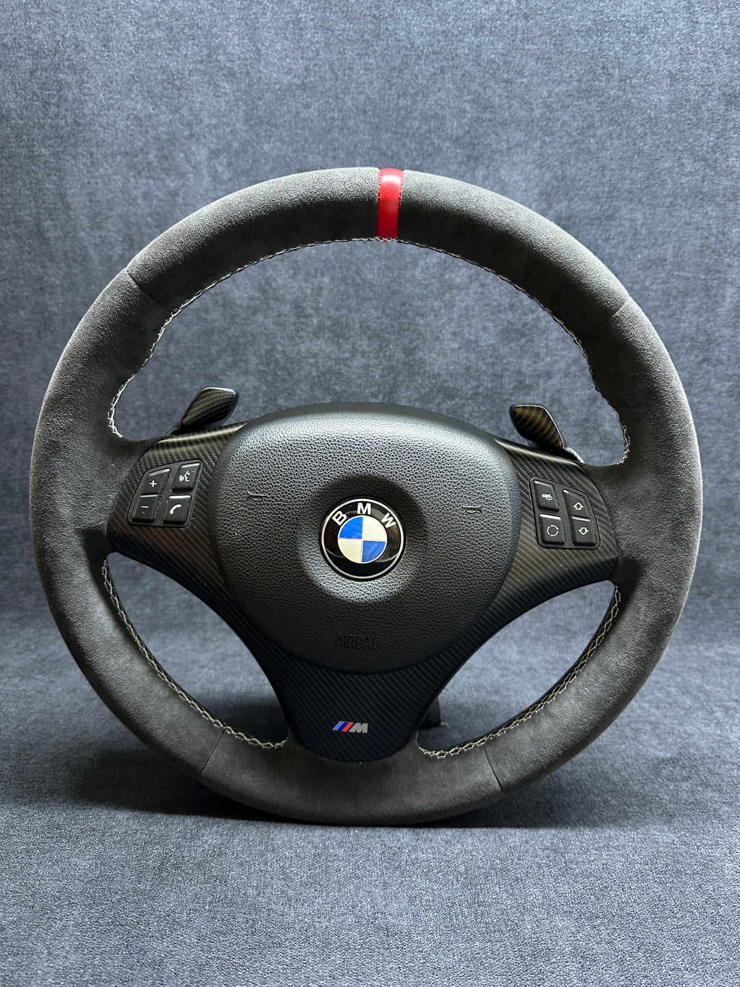 BMW E9X-E8X MATTE CARBON STYLE STEERING WHEEL TRIM SET WITH SHIFT PADDLES